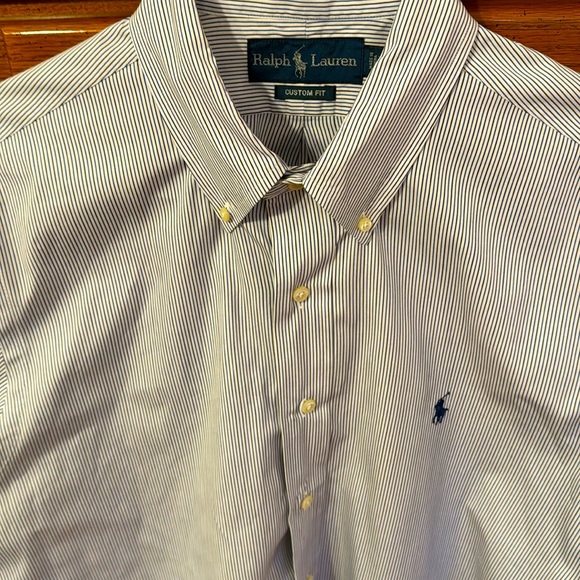 RALPH LAUREN 16.5 Dress Shirt with black and blue vertical stripes - Picture 2 of 7